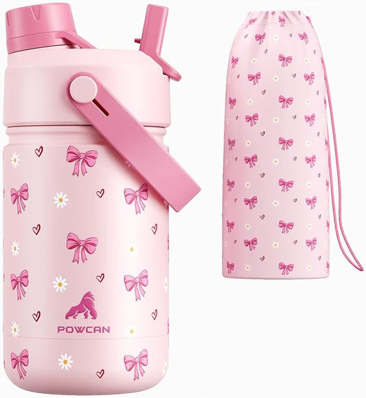 12 oz Insulated Water Bottle for Girls: 2-in-1 Straw Spout Lid, Easy Carry by POWCAN