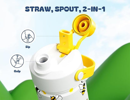 18 oz Cute Water Bottle for Kids: 2-in-1 Straw Spout Lid, Keep Cold 24H - Image 3