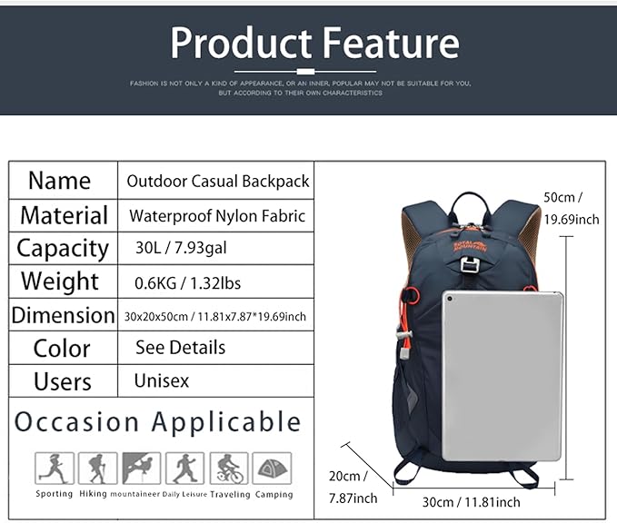 Hiking Backpack 30L Foldable Travel Daypack - Image 2
