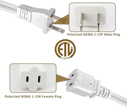 25 FT 2 Prong Extension Cord, 18AWG SPT-2 Indoor Male to Female Power Cord ETL - Image 7