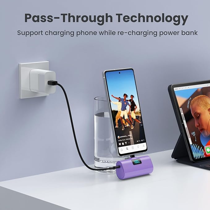 Small Portable Charger 5200mAh, Upgraded PD USB C Power Bank Built-in USB-C - Image 4