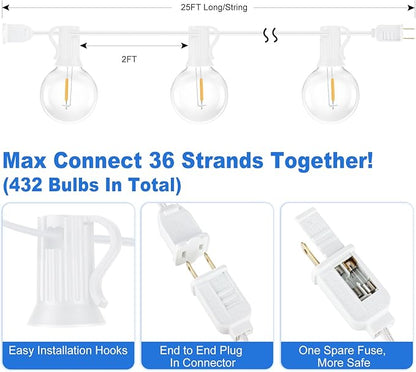 Bosceos Outdoor G40 LED Globe String Lights 25FT Dimmable Shatterproof - Image 2