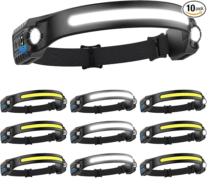 Headlamp Rechargeable 10Pack, 230° Wide Beam Head Lamp by ZIOEYIUE
