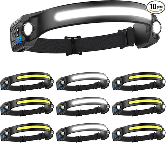 Headlamp Rechargeable 10Pack, 230° Wide Beam Head Lamp by ZIOEYIUE