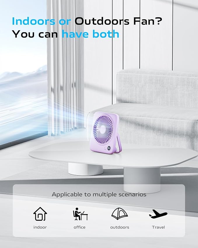 Otlonpe Portable Desk Fan 6.5 Inch, 4000mAh Rechargeable Battery Operated & USB - Image 2