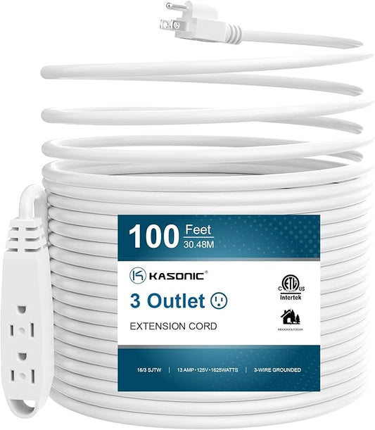K KASONIC - 100-Feet 3 Outlet Extension Cord, ETL/UL Listed, 16/3 SJTW 3-Wire by KASONIC