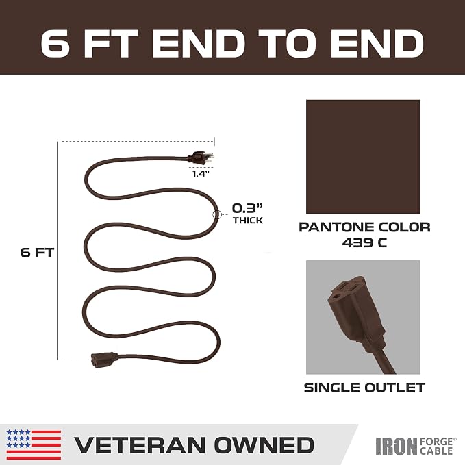 Iron Forge Cable Outdoor Brown Extension Cord 6 ft - Image 8
