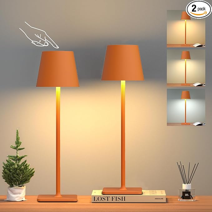 Yogaret Orange Cordless Table Lamp Set of 2-3 Way and Stepless Dimmable by YogaretCeilingLight