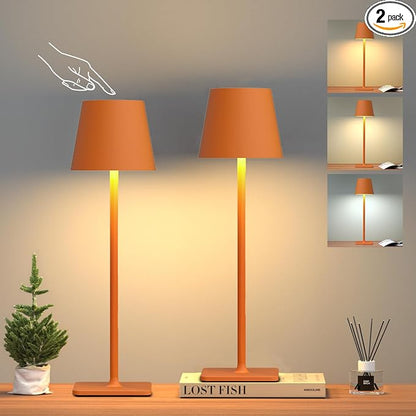 Yogaret Orange Cordless Table Lamp Set of 2-3 Way and Stepless Dimmable by YogaretCeilingLight