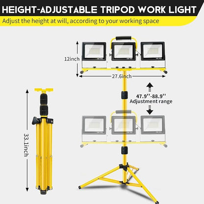 21000 LM LED Work Light with Stand, 3-Head Adjustable Portable Tripod Light - Image 9