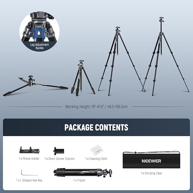 NEEWER LITETRIP LT07 61" Aluminum Travel Camera Tripod, Portable Stand - Image 7