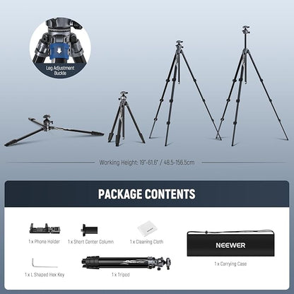 NEEWER LITETRIP LT07 61" Aluminum Travel Camera Tripod, Portable Stand - Image 7