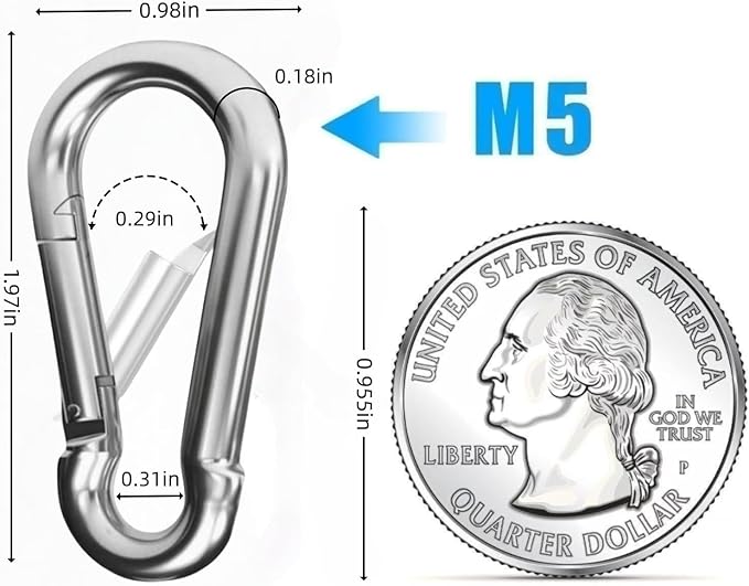 24 PCS M5 Mini Spring Carabiners, 1.97 Inch Galvanized Steel Hooks - Image 3