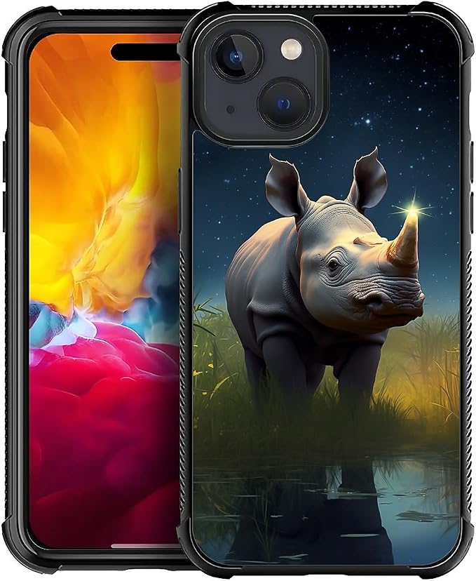 for iPhone 15 Plus Case, Rhino Water Marshes Pattern Made of Soft Silicone Hard by FKBRCL4U