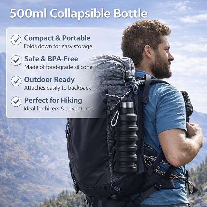 Collapsible Water Bottles, 16oz Portable Reusable Silicone Water Bottle - Image 6