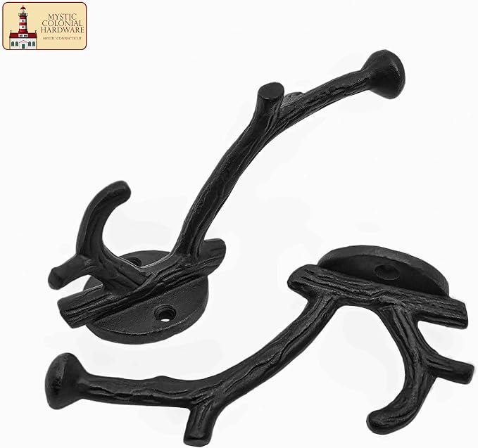 Mystic Colonial Rustic Cast Iron Wall Hooks, Heavy Duty Retro Utility Hooks - Image 7