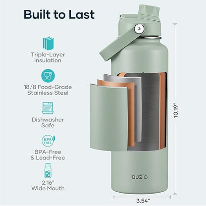 BUZIO 40 oz Water Bottle Insulated, Triple Wall Vacuum Stainless Steel Flask - Image 4