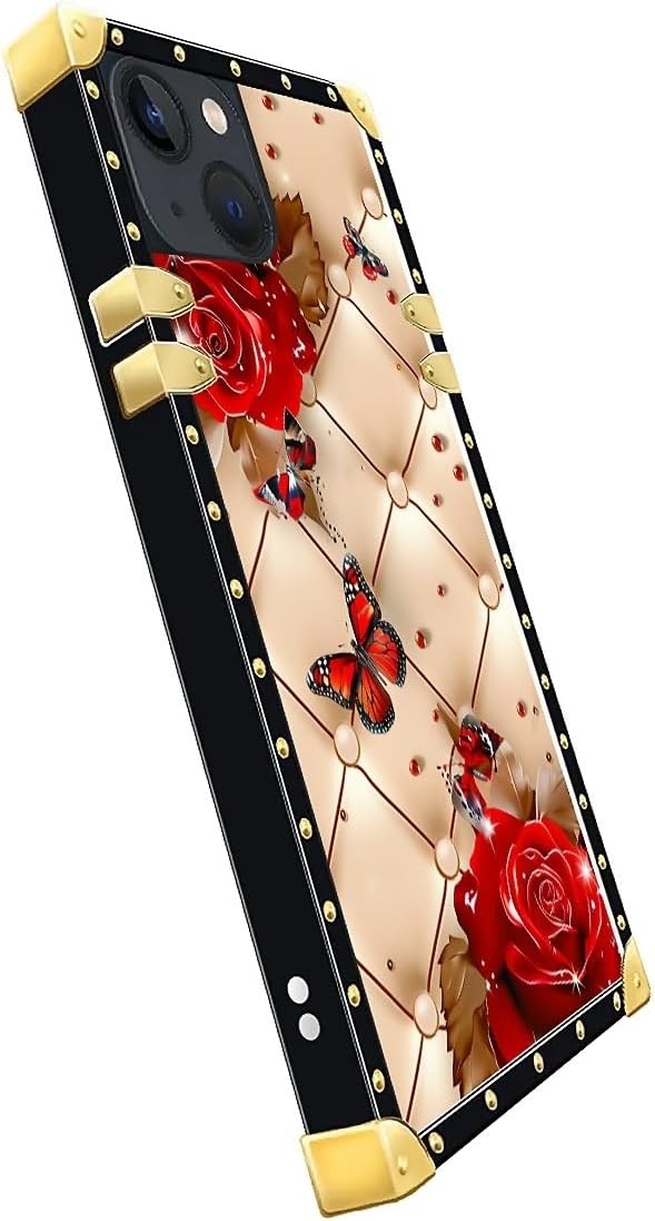 Compatible with iPhone 15 Case, Shining Red Rose Butterfly Leather Background - Image 4