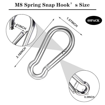 40 PCS 3'' Spring Snap Hook Carabiner, M8 5/16 Inch Galvanized Silver Steel - Image 2