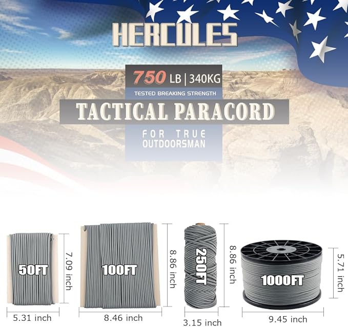 HERCULES 750lb Paracord 4mm 11 Strands Tactical Parachute Cord, Outdoor Gear - Image 2
