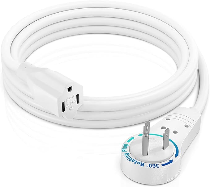 Maximm Extension Cord 3 Foot White Flat Plug, 360° Rotating Short Power Cord by MaximmCable