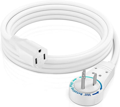 Maximm Extension Cord 6 Foot White Flat Plug, 360° Rotating Short Power Cord by MaximmCable