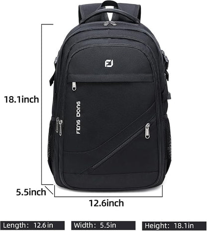 FENGDONG Durable Waterproof Travel Laptop Backpack 17.3 inch, Large College - Image 2