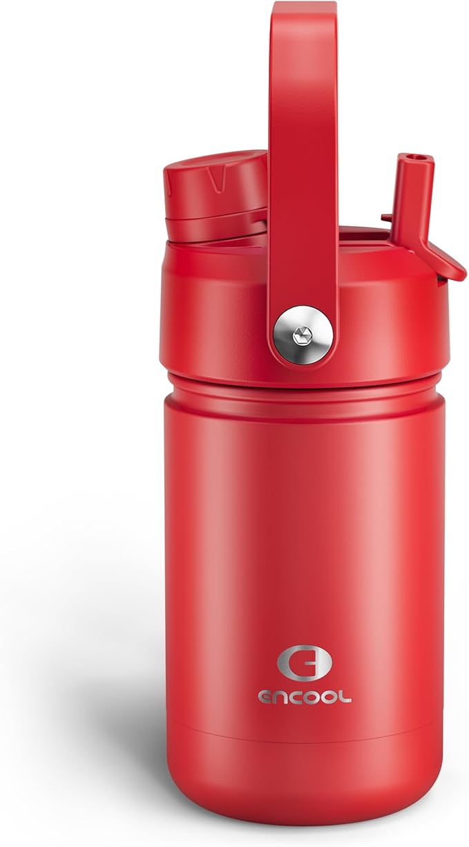 Kids Insulated Water Bottle - 12oz Stainless Steel Water Bottle with Dual Spouts by ENCOOL