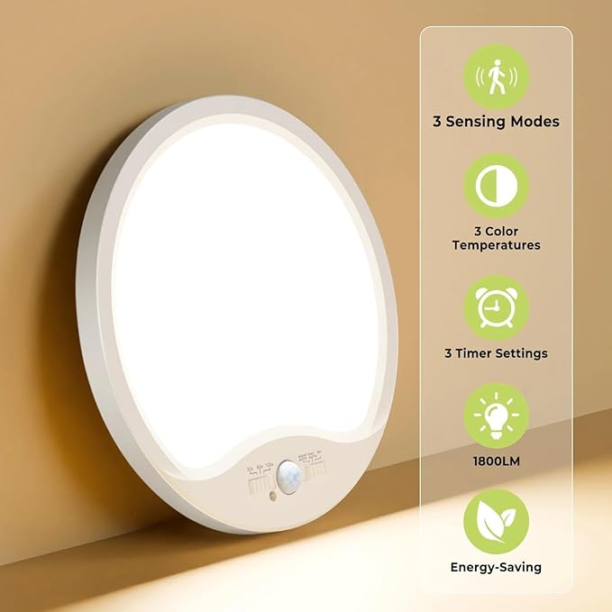 hepside Motion Sensor Ceiling Light Wired, 3000K/4000K/6500K LED Flush Mount - Image 5