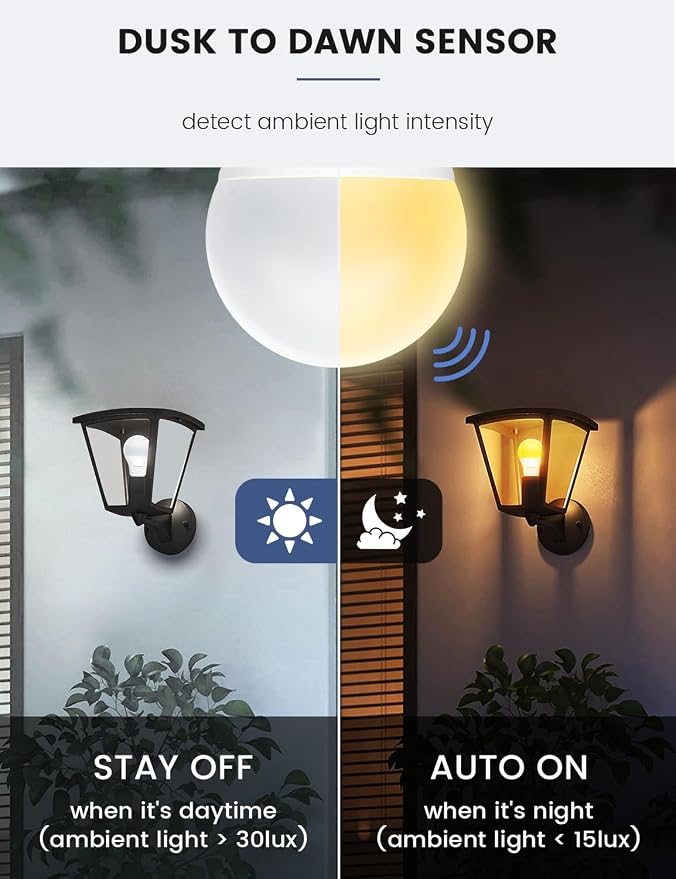 MikeWin Dusk to Dawn Light Bulbs Outdoor, 3000K Warm White, 12W Auto ON/Off - Image 3