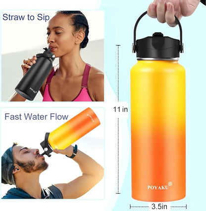 Water Bottle Insulated 32oz 40oz 64oz 128oz Straw Lid Spout Lid & 3 Lids - Image 3