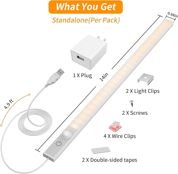 14" Slim USB Plug-in LED Motion Sensor Light Indoor, Bright & Dimmable Under - Image 5