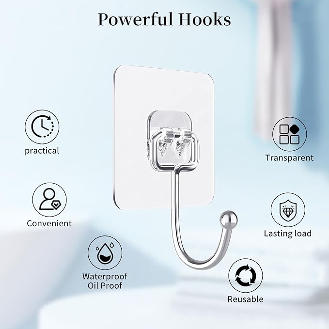 10 PCS Adhesive Wall Hooks 33lb Reusable Anti-Skid Traceless Hooks Heavy Duty - Image 7