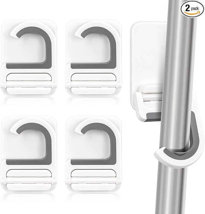 4 Pcs White Broom and Mop Holder Wall Mount Self-Adhesive Anti-Slip Gripper by Bilkeru