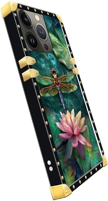 Compatible with iPhone 14 Pro Max Case, Colourful Dragonfly Pink Lily Pads - Image 4