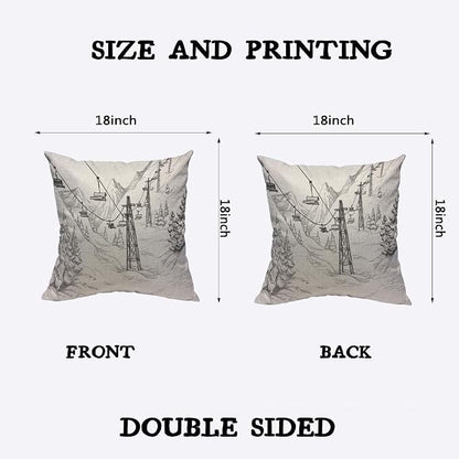 TKS MITLAN Mountain Ski Lift Pillow Cover 18x18 inch Sketch White Wintertime - Image 2