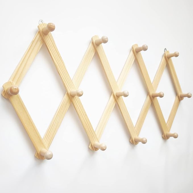 AMAPON Accordion Style Expandable Wall Wooden Coat Rack 13 Hooks Hang Hats - Image 2