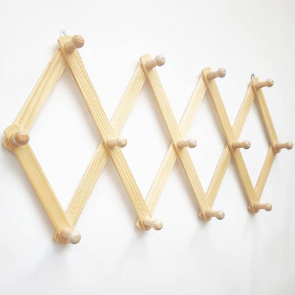 AMAPON Accordion Style Expandable Wall Wooden Coat Rack 13 Hooks Hang Hats - Image 2