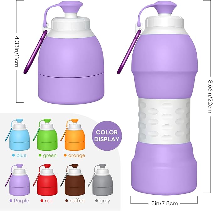 Collapsible Lightweight 20oz Water Bottle, Food-Grade Silicone BPA Free - Image 3