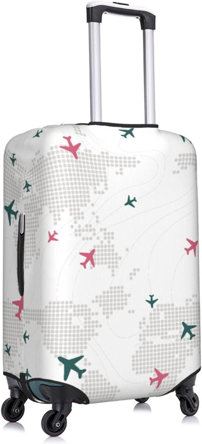 Luggage Cover with World Map and Airplane Print, Elastic Travel Suitcase - Image 3