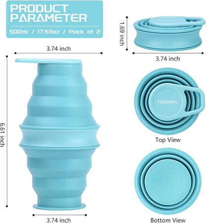 Nefeeko Collapsible Water Bottle, 17oz Reuseable BPA Free Silicone Foldable - Image 2