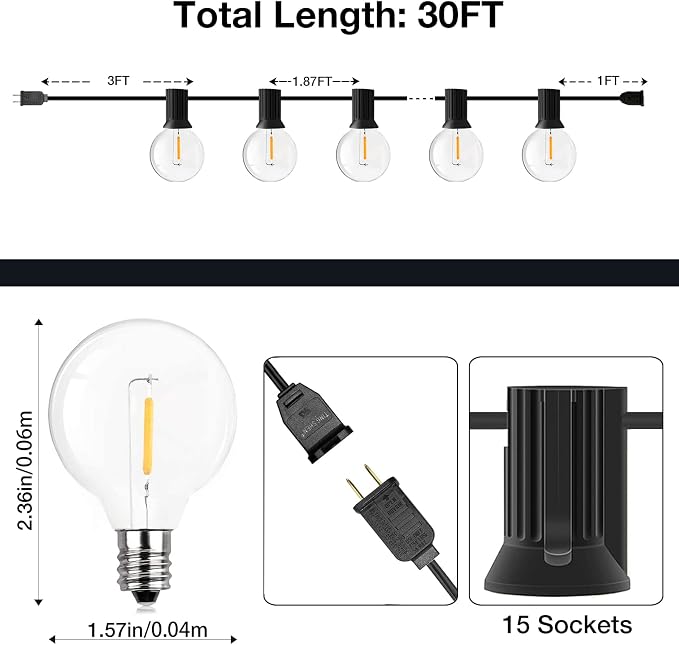 GPATIO Outdoor String Lights - 30FT Waterproof Patio Lights - Image 2