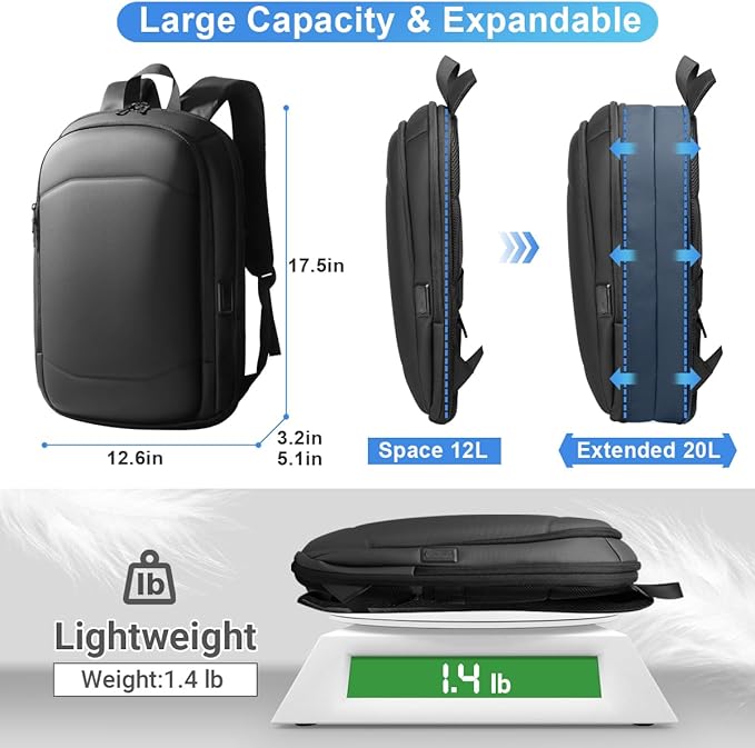 hk Business Backpack for Men 17 Inch, Slim & Expandable Waterproof Travel - Image 4