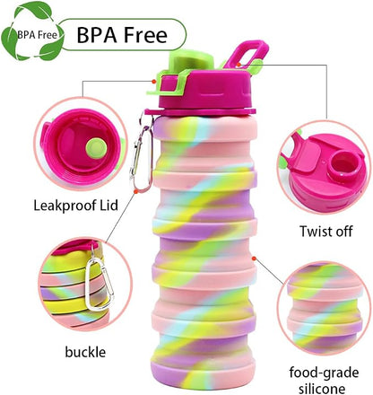 Silicone Collapsible Water Bottles, 16oz 500ml Portable Foldable Expandable - Image 3