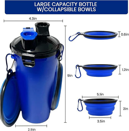 Dog Travel Water Bottle W/Collapsible Bowls - Image 3