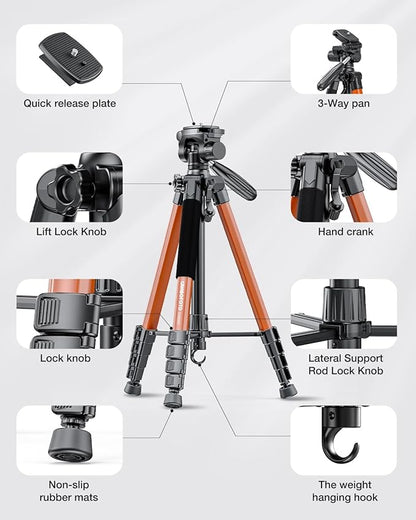 CAMBOFOTO 74"-Camera-Tripod, Professional Aluminum Heavy Duty Tripod Stand - Image 6