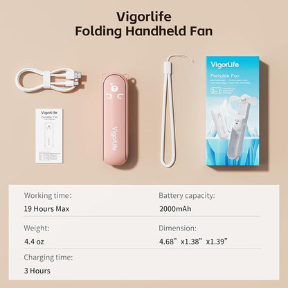 Mini Handheld Fan, USB Rechargeable 3 IN 1 Personal Cooler Fans - Image 8