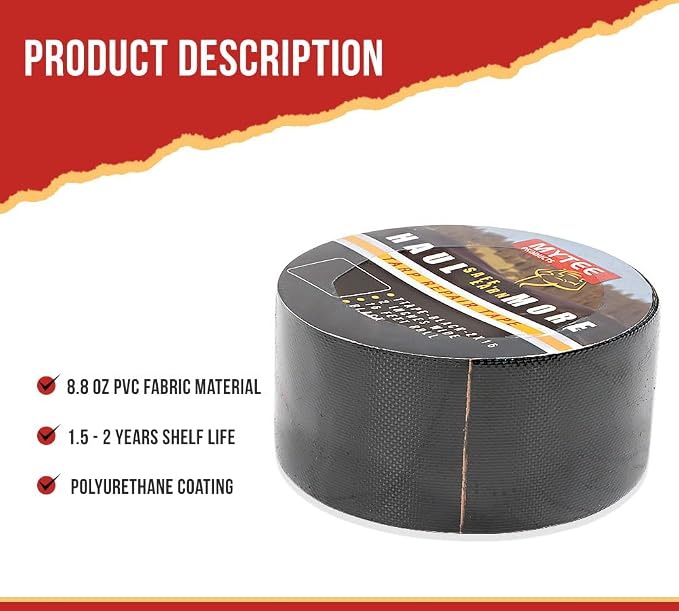 Mytee Products 8.8 oz Waterproof Black Vinyl Tarp Repair Tape 2 Inch x 16 FT - Image 2