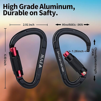 FVW Auto Locking Rock Climbing Carabiner Clips, Professional 25KN Heavy Duty - Image 2
