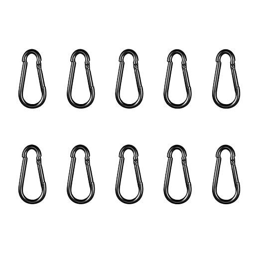 Black Carabiner, Heavy Duty Galvanized Steel Spring Snap Hook Carabiner Clips by High-PQ